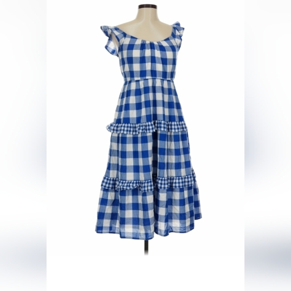 J. Crew Factory Dresses & Skirts - J.Crew Blue Gingham Tiered Midi Dress M $70 Retail
